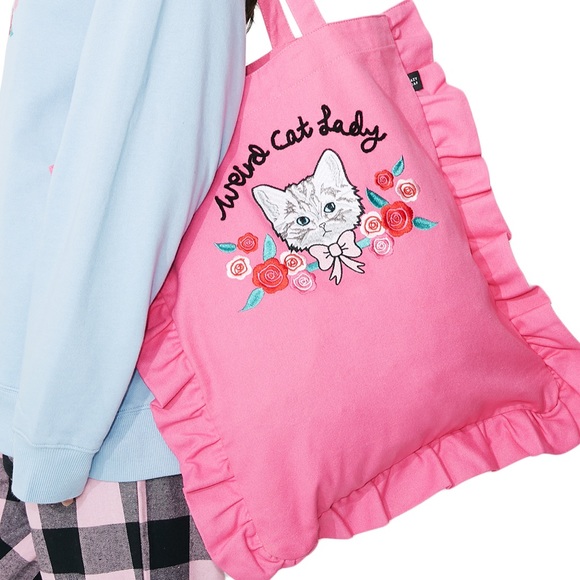Lazy Oaf Handbags - Lazy oaf weird cat emb tote